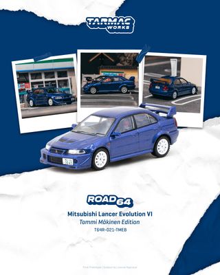 1:64 Tarmac - Mitsubishi Lancer Evolution VI, Tommi Mäkinen Edition, blue 1:64 Tarmac - Mitsubishi Lancer Evolution VI, Tommi Mäkinen Edition, blue