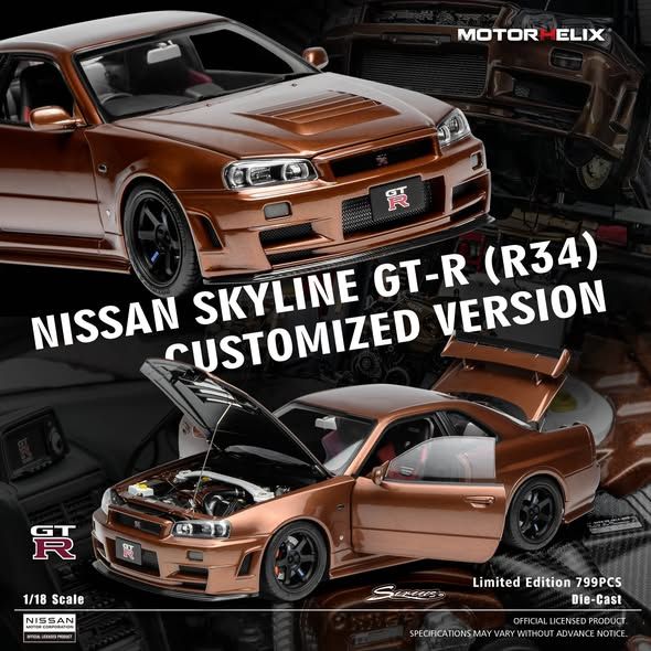 1:18 Motorhelix - 1999 Nissan Skyline GT/R (R34) Copper Metallic 1:18 Motorhelix - 1999 Nissan Skyline GT/R (R34) Copper Metallic