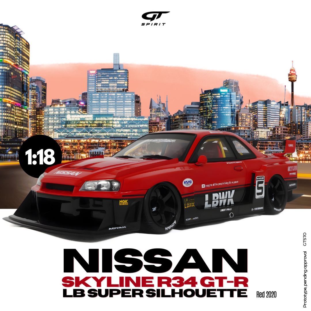 1:18 GT Spirit - 2020 Nissan GT-R R34 LB Super Silouette Red Black