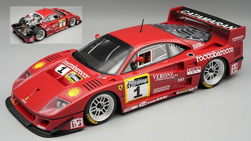 1:18 Tecnomodel - Ferrari F40 LM 3.5L Turbo V8 #1 Winner 6h Vallelunga Gold Cup 1996 D. M. Schiattarella - L. della Noce *Open Rear Trunk*