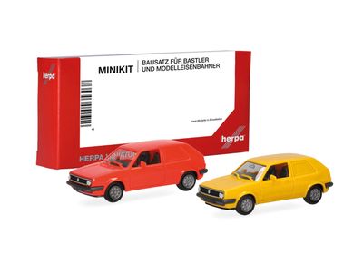 1:87 Herpa - Herpa MiniKit: Volkswagen (VW) Golf II 2-türig, Kasten, leuchtrot und gelb (2 Stück)