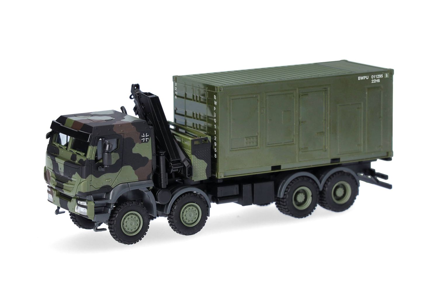 1:87 Herpa - Iveco Trakker 8x8 LKW mit Kran 20 ft. Container