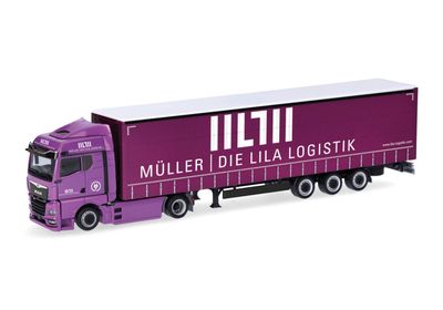 1:87 Herpa - MAN eTGX GM Volumenplanen-Sattelzug "Müller - Die lila Logistik" (Baden-Württemberg/Besigheim)