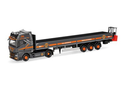 1:87 Herpa - MAN TGX GX Pritschen-Sattelzug mit Mitnahmestapler 1:87 Herpa - MAN TGX GX Pritschen-Sattelzug mit Mitnahmestapler "Jack Janssen" (Niedersachsen/Rhede)