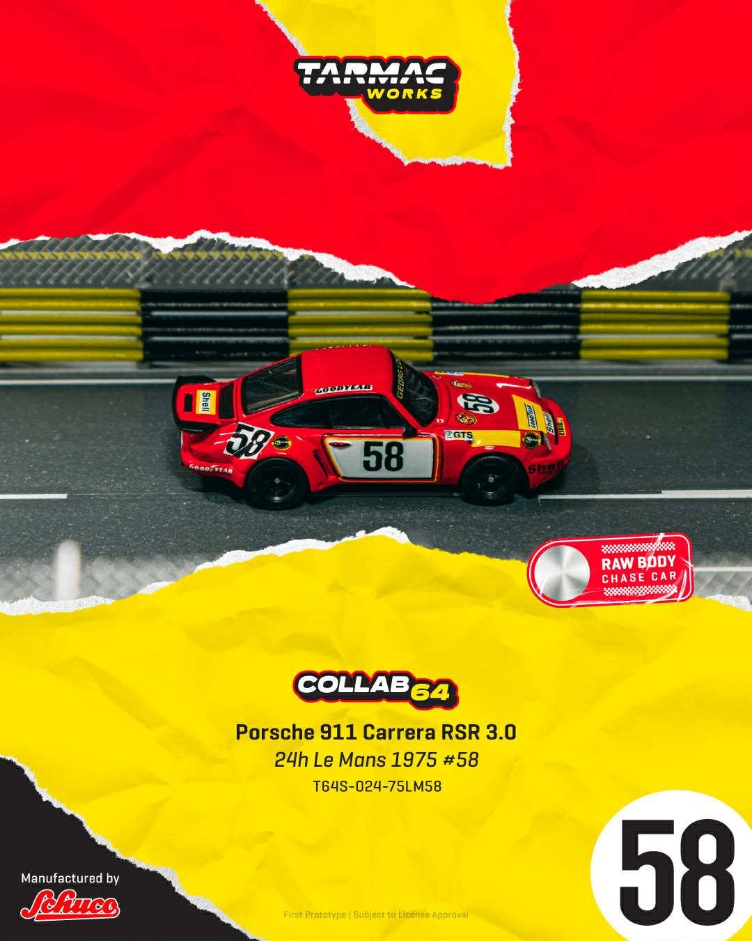 1:64 Tarmac - 1975 Porsche 911 Carrera RSR 3.0 #58 24h Le Mans