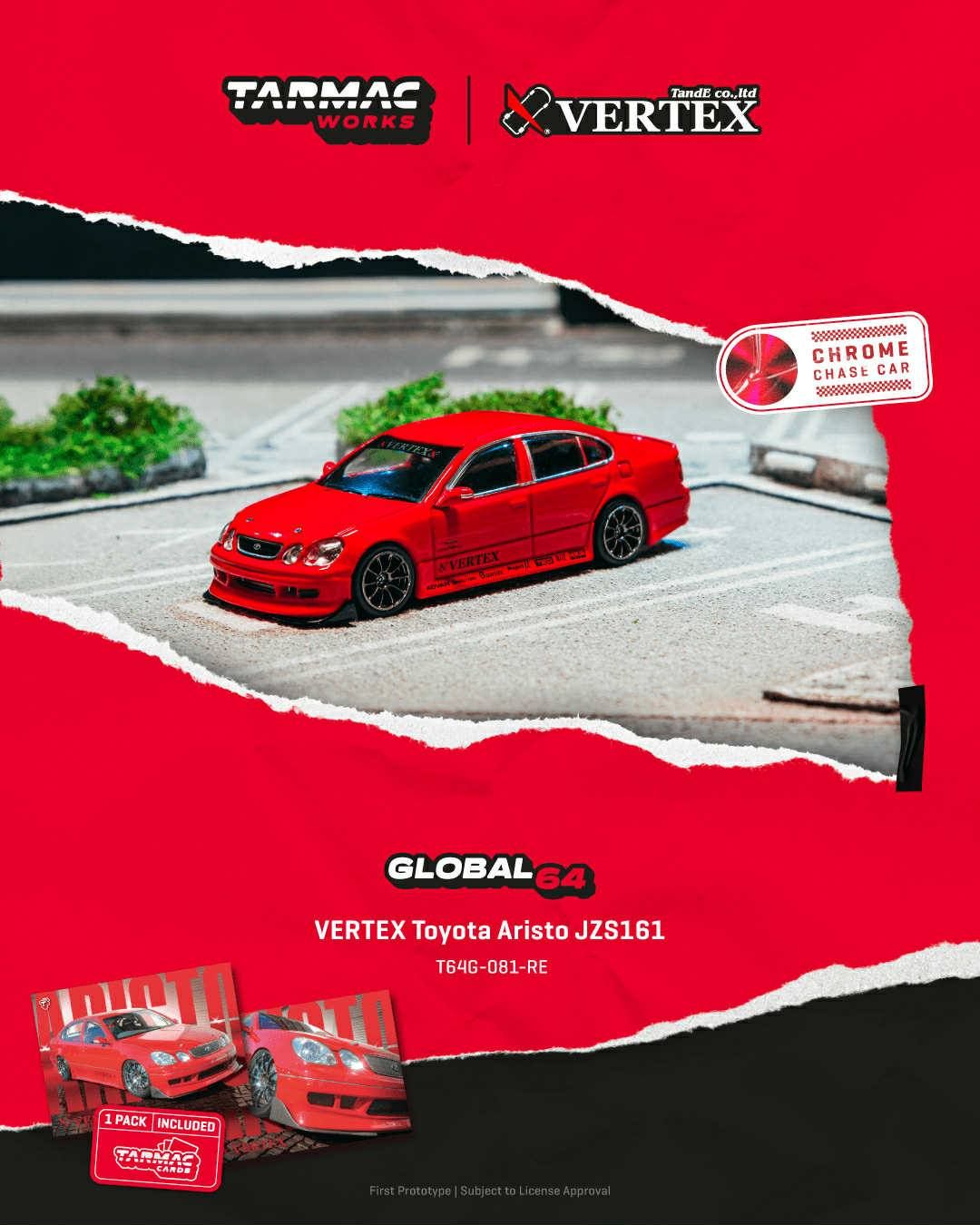 1:64 Tarmac - VERTEX Toyota Aristo JZS161, red *Tarmac Cards*
