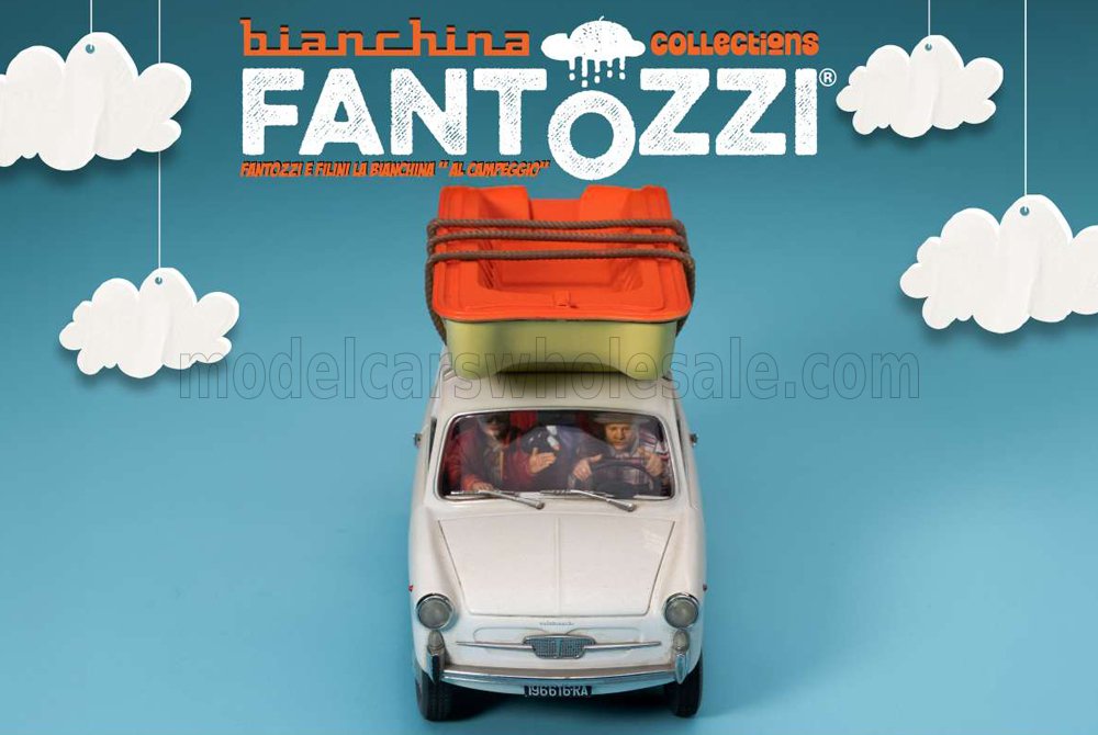 1:18 CLC Models - Autobianchi 4-Sitzer mit Fantozzi & Filini, mit einem Boot aus dem Film *Fantozzi Subisce Ancora (1983)