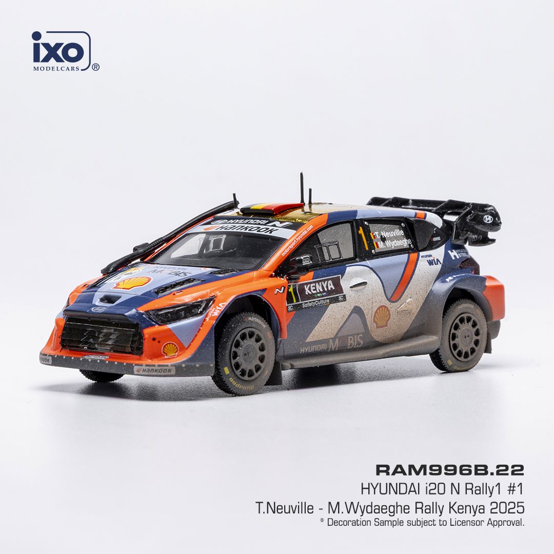 1:43 Ixo - Hyundai i20 N Rally1, Safari Rallye Kenia, 2025, #1, T. Neuville - M. Wydaeghe 1:43 Ixo - Hyundai i20 N Rally1, Safari Rallye Kenia, 2025, #1, T. Neuville - M. Wydaeghe
