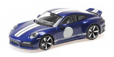 1:18 Minichamps - PORSCHE 911 (992) SPORT CLASSIC – 2022 – BLUE METALLIC W/STRIPE