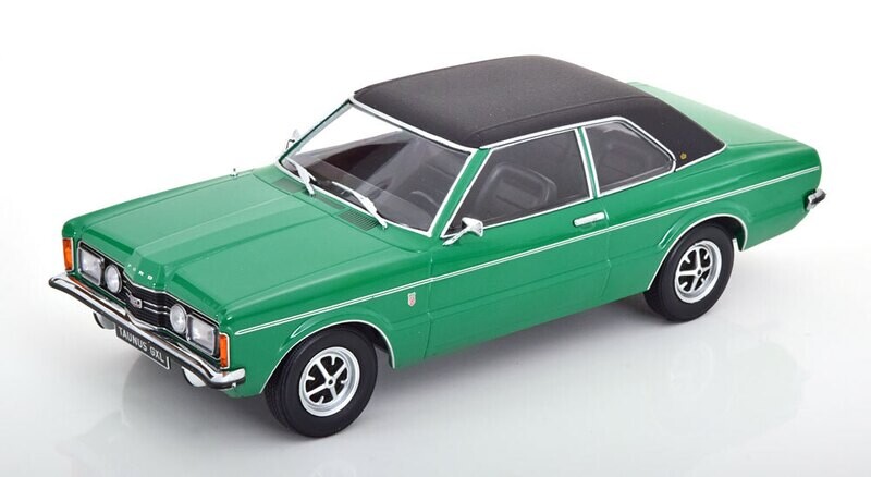 1:18 KK Scale - Ford Taunus GXL Limousine mit Vinyldach 1971 grün/mattschwarz