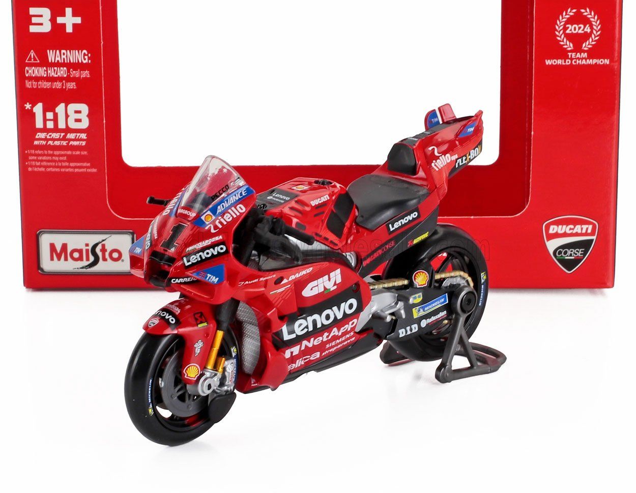 1:18 Maisto - 2024 Ducati Desmosedici GP24 Team Lenovo #1 Moto GP Season FRancesco Bagnaia