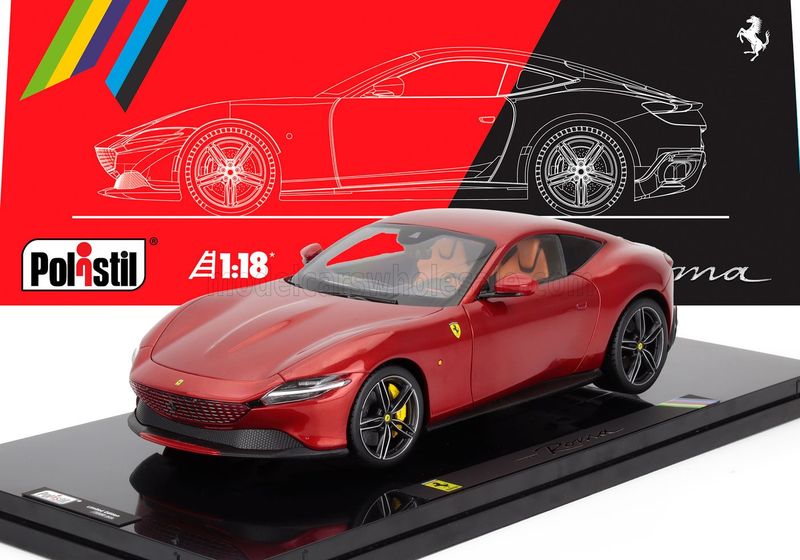 1:18 Polistil - 2019 Ferrari Roma Rosso Magma *Mit Vitrine* 1:18 Polistil - 2019 Ferrari Roma Rosso Magma *Mit Vitrine*