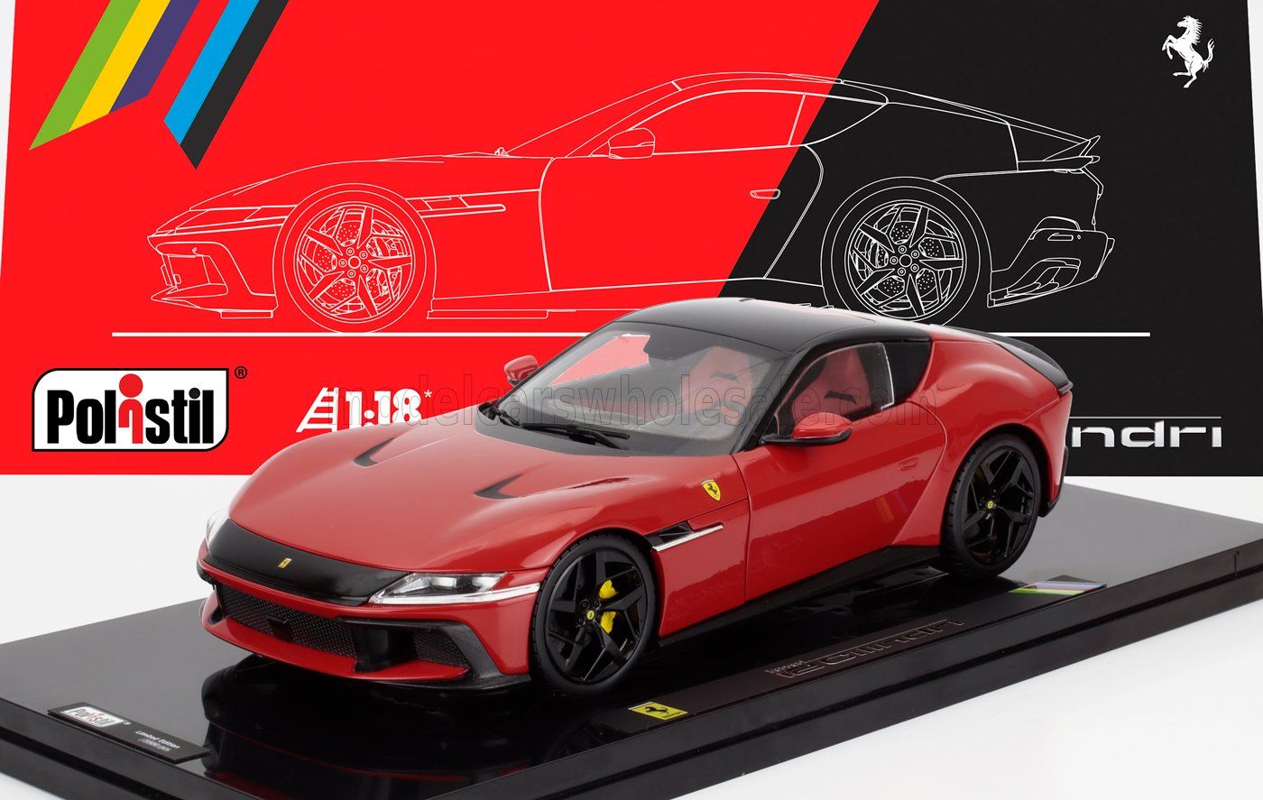 1:18 Polistil - 2025 Ferrari 12 Cilindri Rosso Corsa *Mit Vitrine* 1:18 Polistil - 2025 Ferrari 12 Cilindri Rosso Corsa *Mit Vitrine*