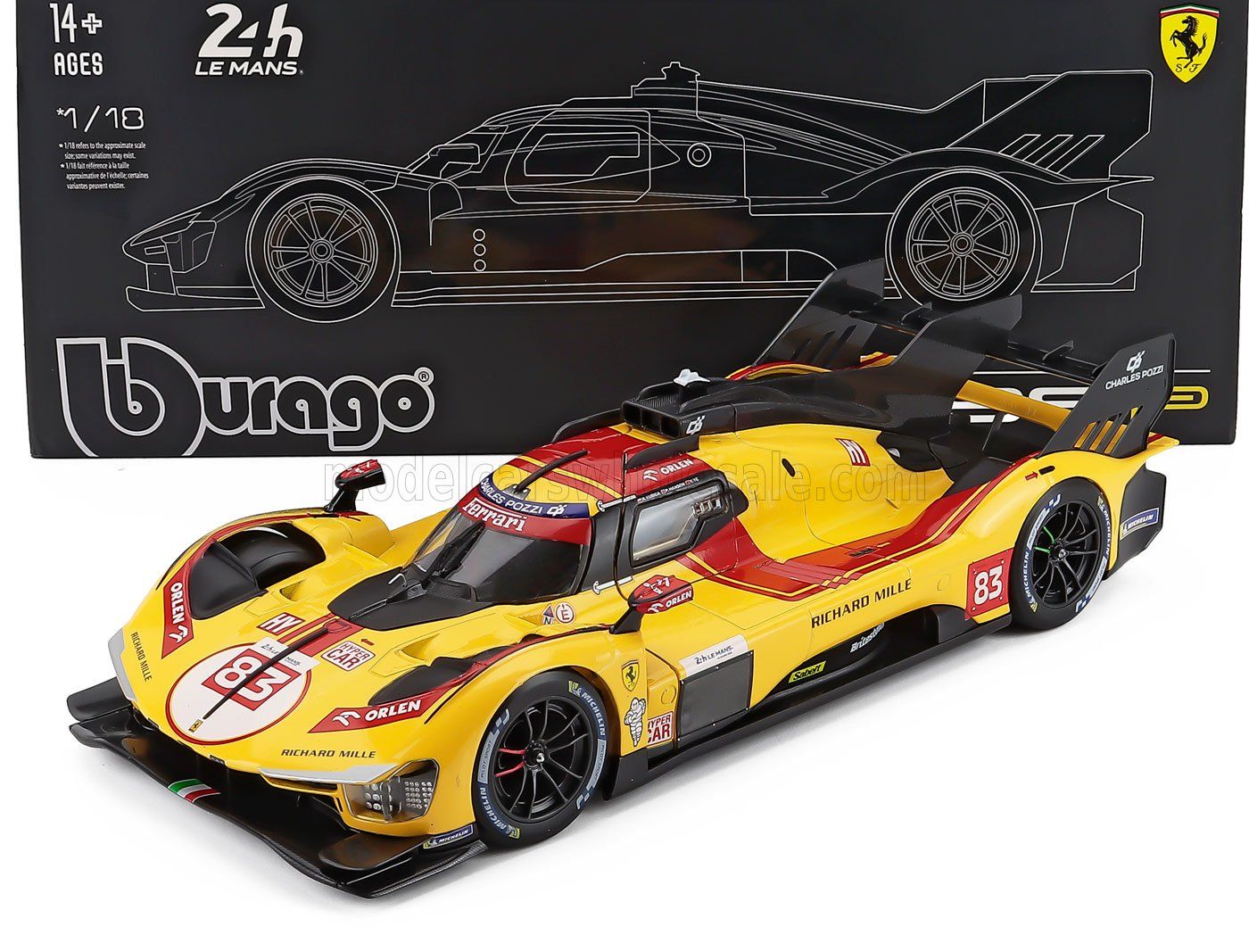 1:18 Bburago - Ferrari 499P 3.0L Turbo V6 Team AF Corse #83 Winner 24h Le Mans 2025 R. Kubica - P. Hanson - Y. Ye *Carmodel Exclusiv* *Mit Vitrine*
