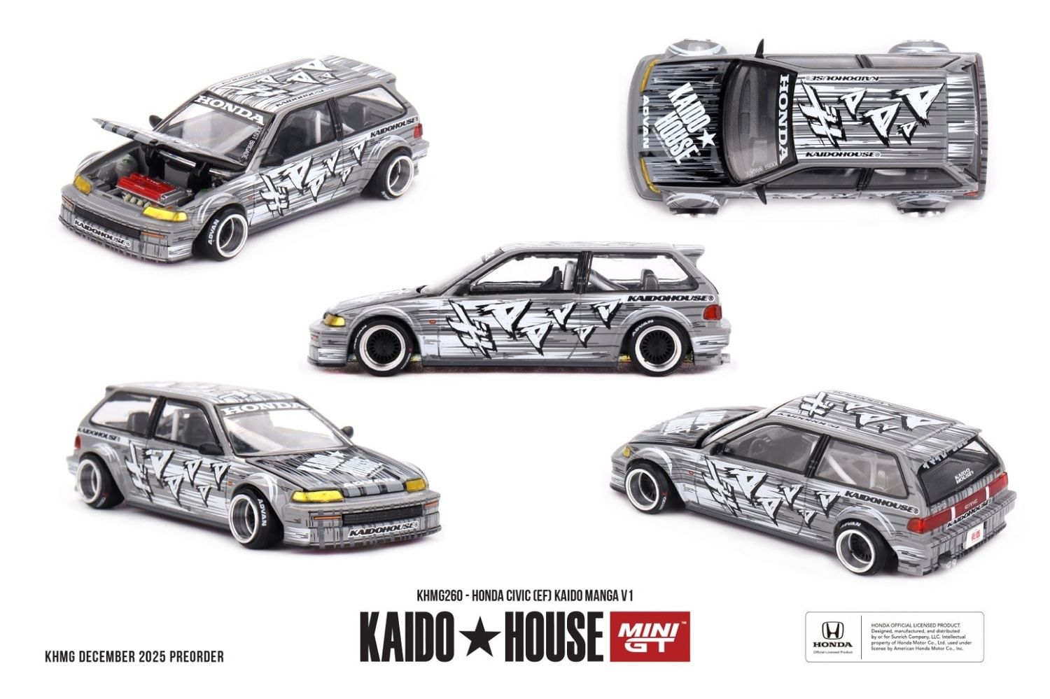 1:64 Mini GT - Honda Civic (EF) Kaido Manga V1 Grey