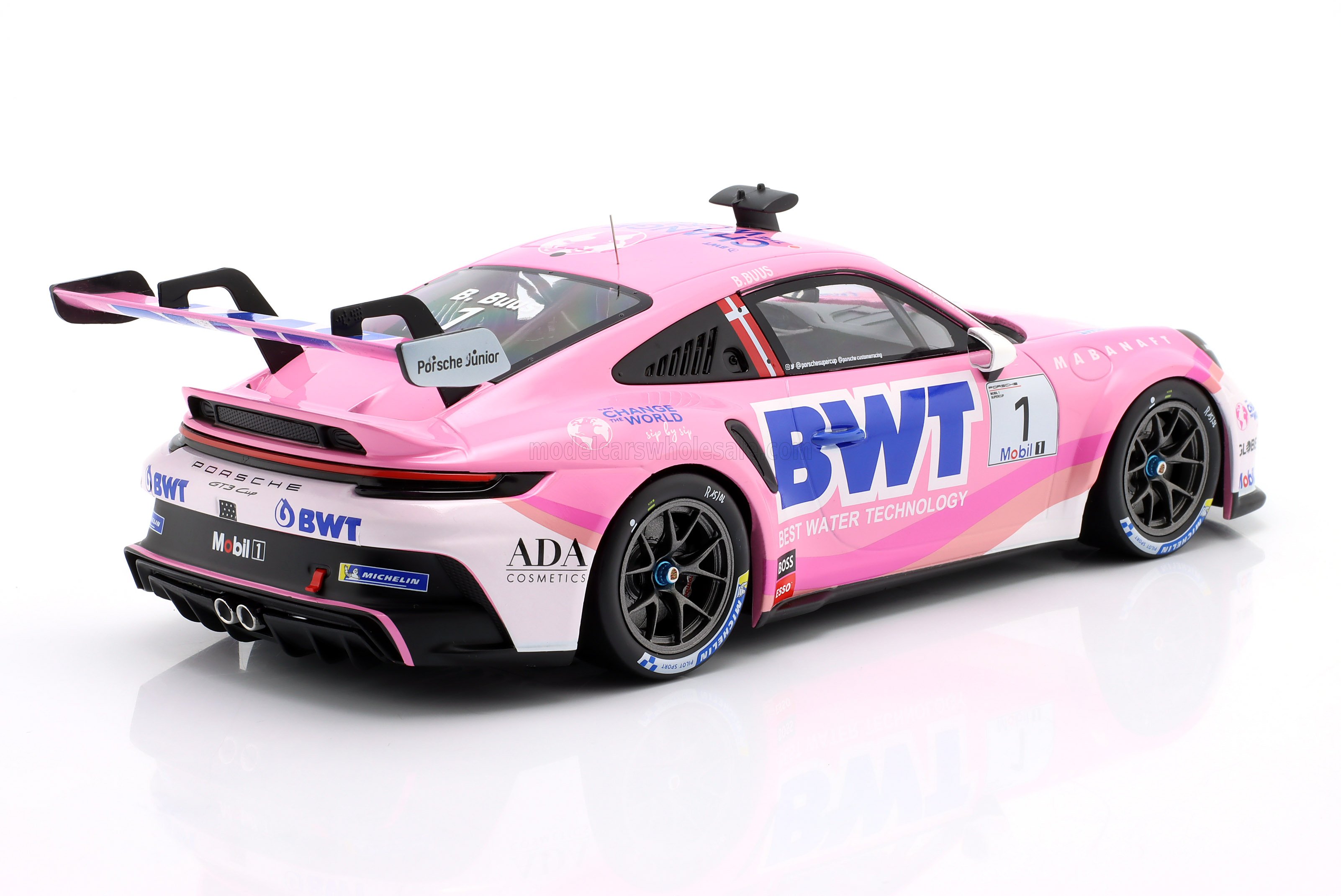1:18 Ixo - Porshce 911 992 GT3 Cup 4.2L Team BWT Lechner Racing #1 Champion Porsche Supercup 2023 B. Buus