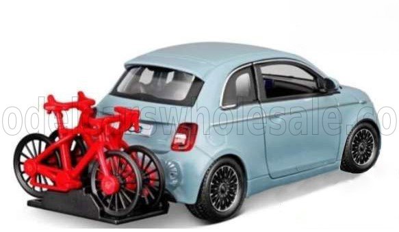 1:24 Bburago - 2021 Fiat 500e Electric Blue *With Bicycle*