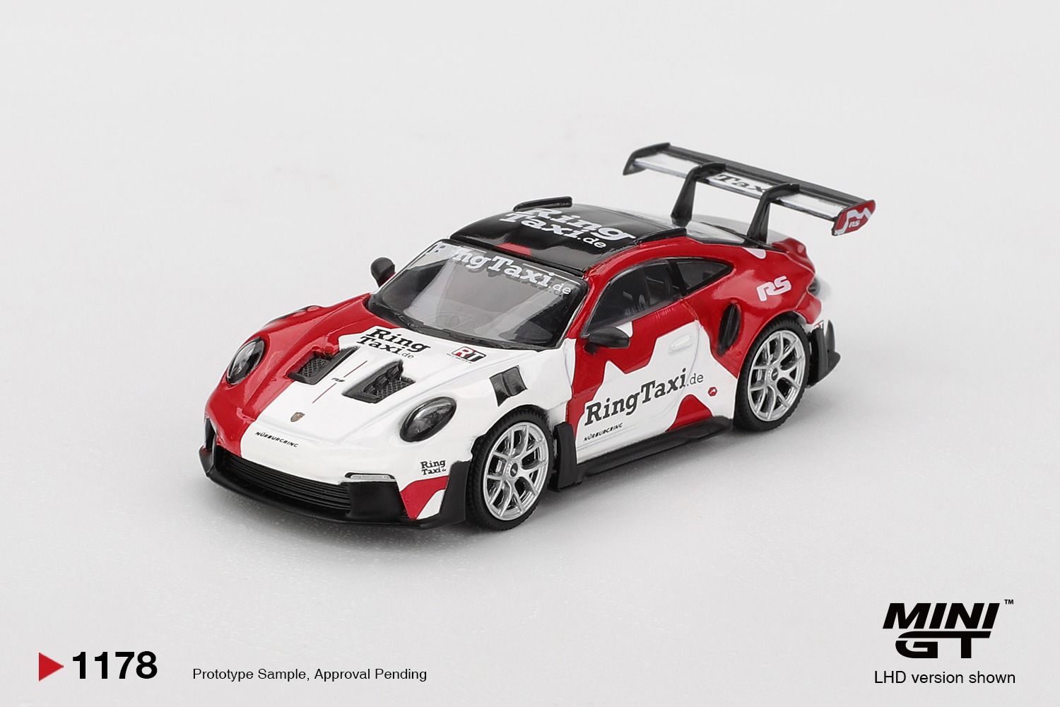 1:64 Mini GT - 2025 Porsche 911 (992) GT3 RS Weissach Ring Taxi, white/red *Blister packaging*