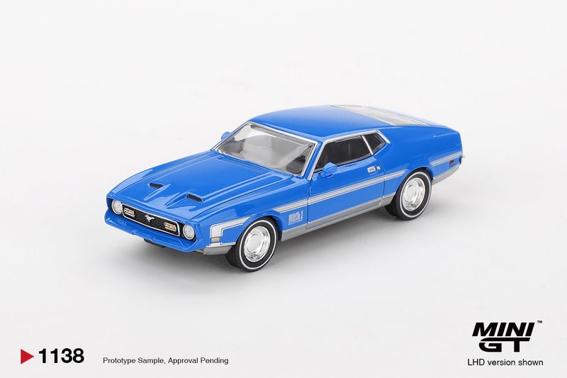1:64 Mini GT - 1971 Ford Mustang Mach 1, Grabber blue *Blister packaging* 1:64 Mini GT - 1971 Ford Mustang Mach 1, Grabber blue *Blister packaging*