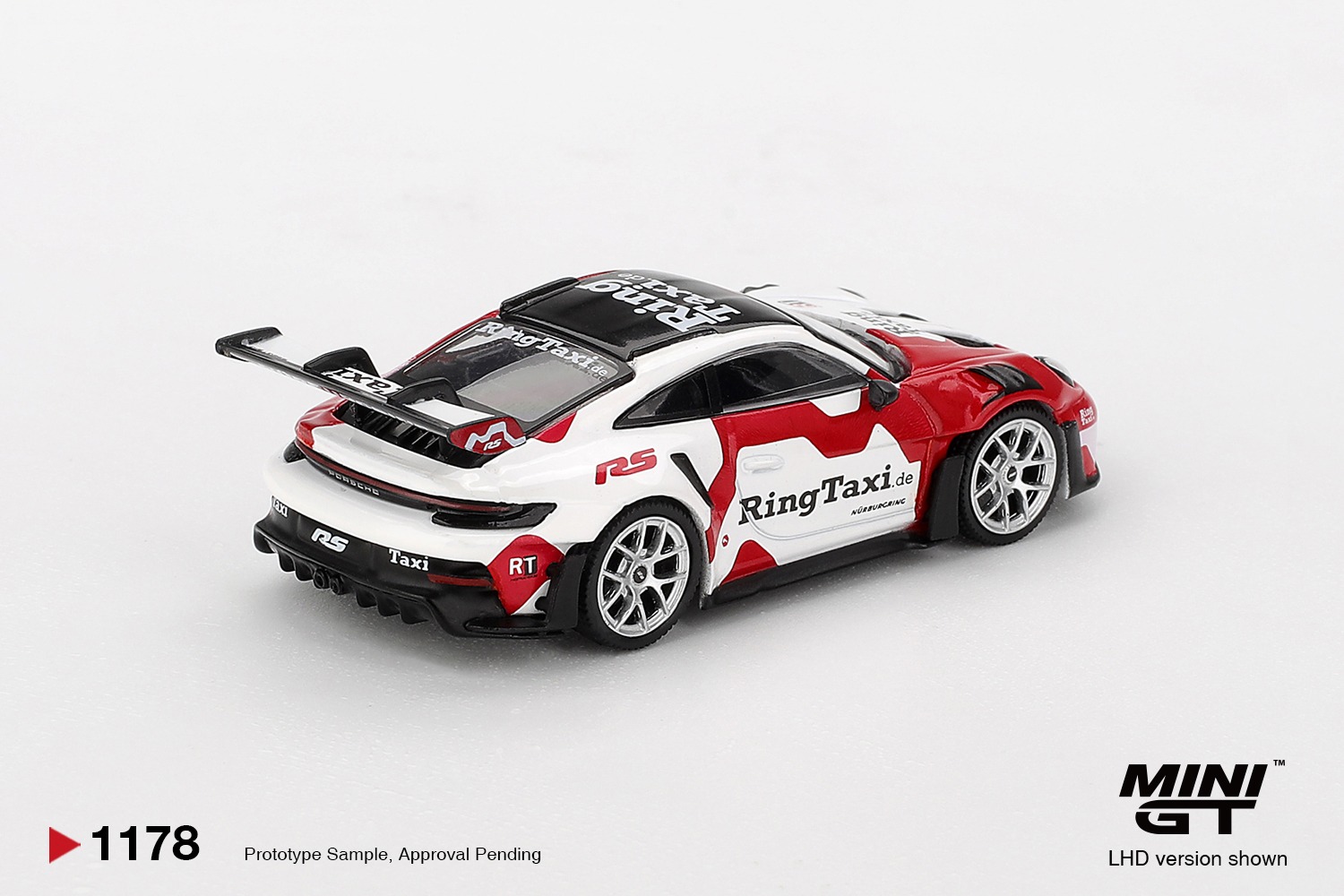 1:64 Mini GT - 2025 Porsche 911 (992) GT3 RS Weissach Ring Taxi, white/red