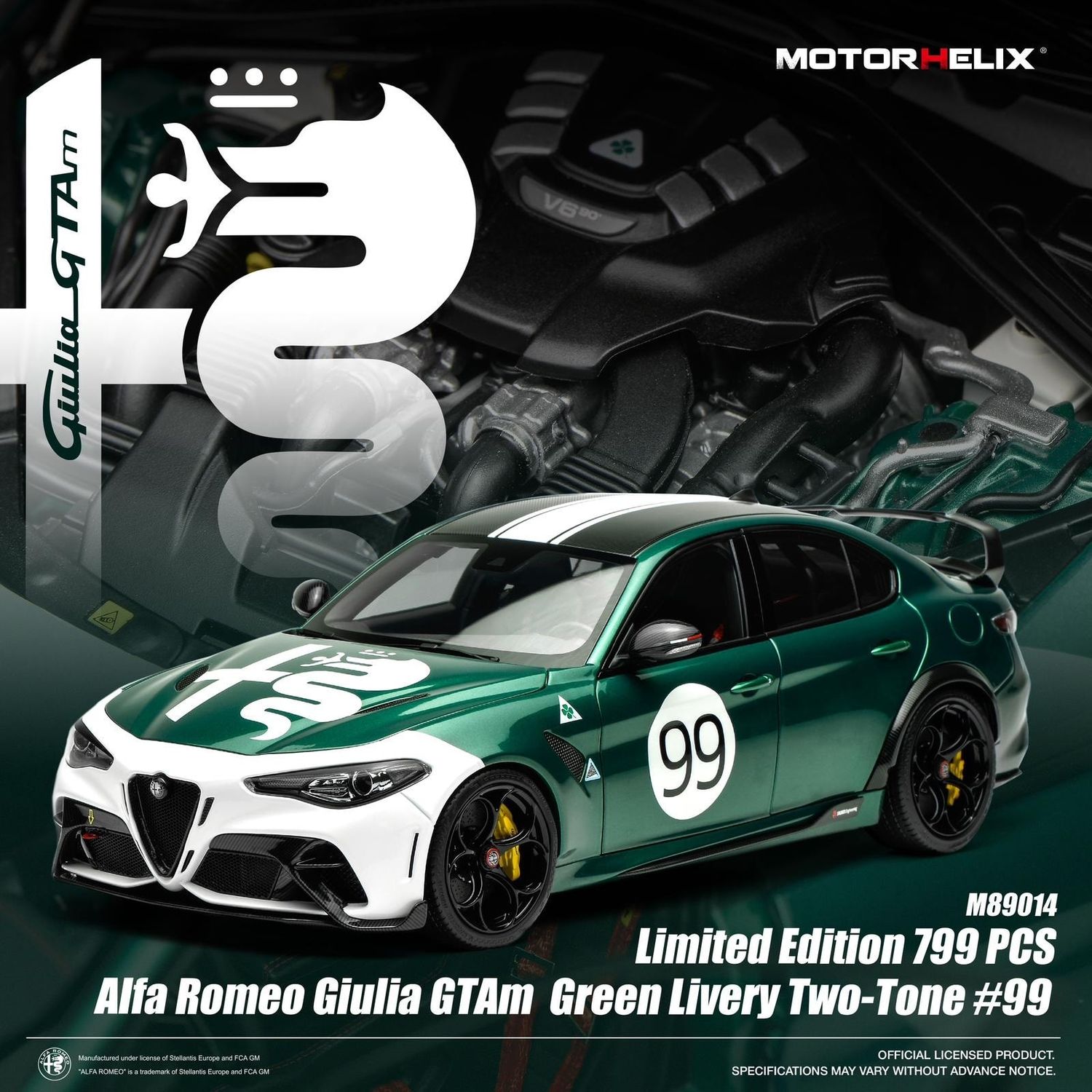 1:18 Motorhelix - 2021 Alfa Romeo Giulia GTAm #99 Green White