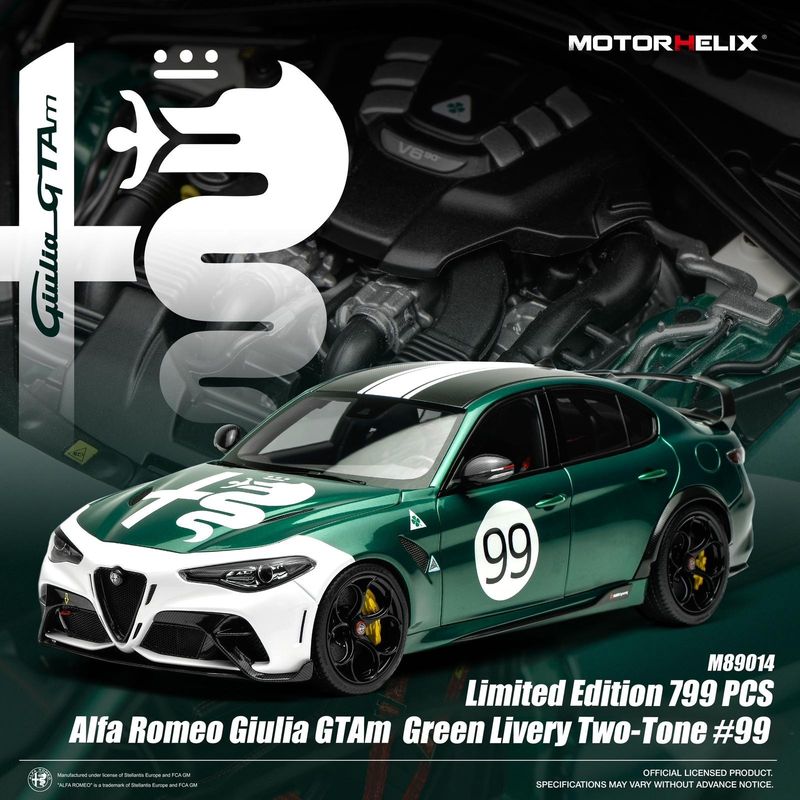 1:18 Motorhelix - 2021 Alfa Romeo Giulia GTAm #99 Green White