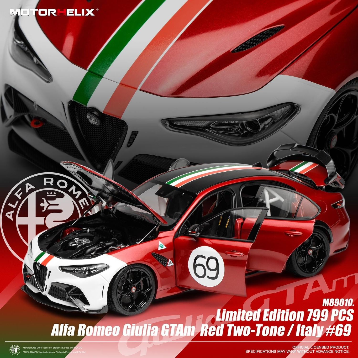 1:18 Motorhelix - 2021 Alfa Romeo Giulia GTAm #69 Red White