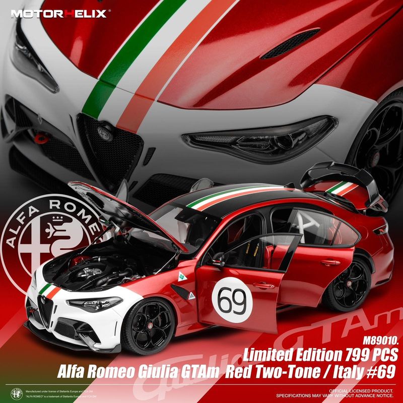 1:18 Motorhelix - 2021 Alfa Romeo Giulia GTAm #69 Red White