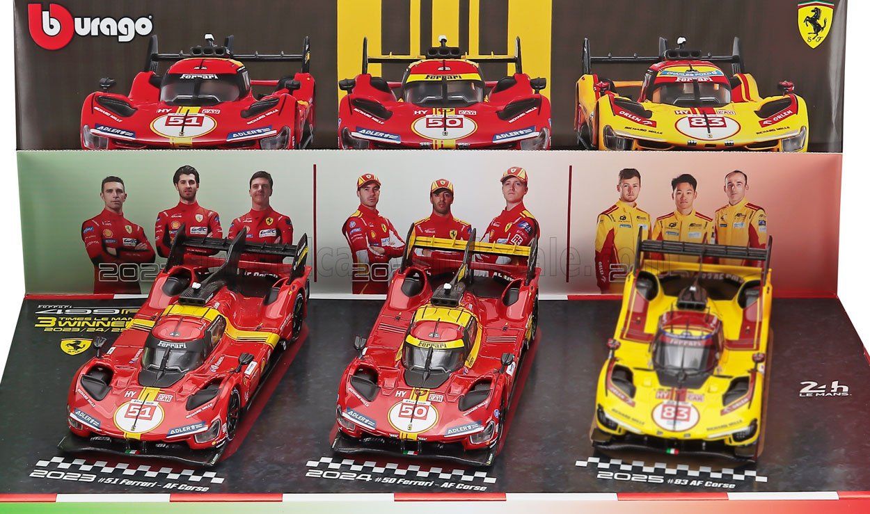 1:43 Bburago - Ferrari Set 3x 499P Winner Le Mans Team AF Corse Ferrari - #83 2025 - #50 2024 - #51 2023