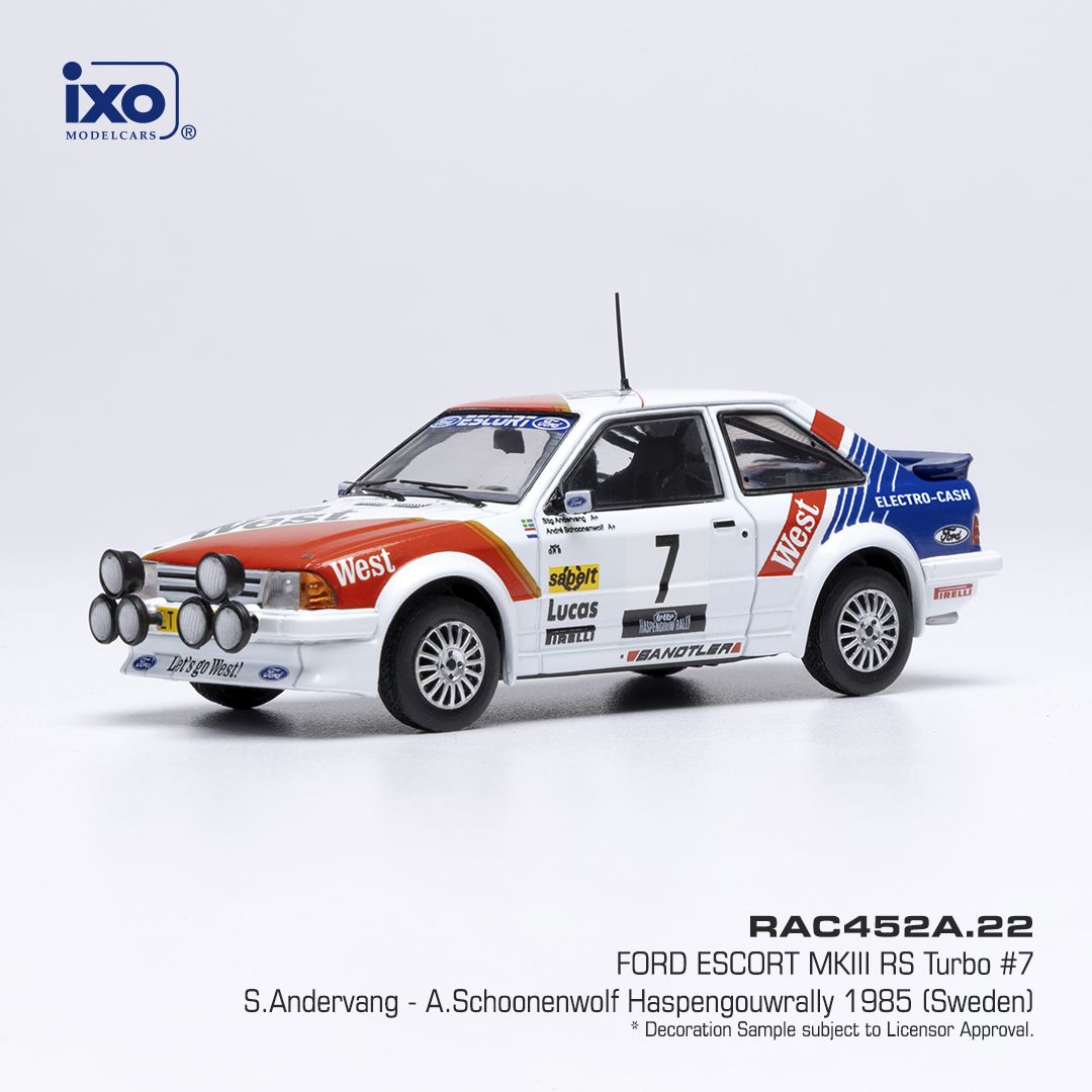 1:43 Ixo - Ford Escort MK III RS Turbo, Haspengouw rally, 1985, #7, S. Andervang / A. Schoonenwolf
