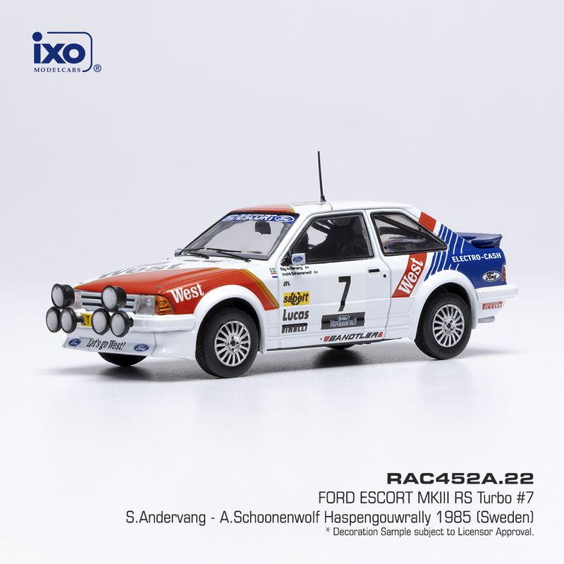 1:43 Ixo - Ford Escort MK III RS Turbo, Haspengouw rally, 1985, #7, S. Andervang / A. Schoonenwolf 1:43 Ixo - Ford Escort MK III RS Turbo, Haspengouw rally, 1985, #7, S. Andervang / A. Schoonenwolf