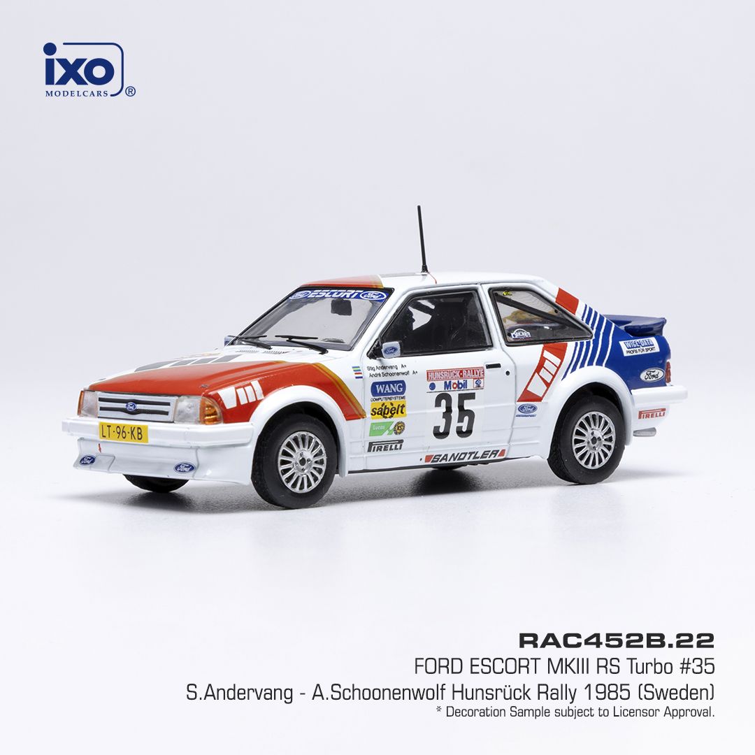 1:43 Ixo - Ford Escort MK III RS Turbo, Hunsrück Rallye, 1985, #35, S. Andervang / A. Schoonenwolf