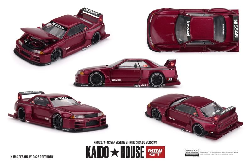 1:64 Mini GT - 1989 Nissan Skyline GTR (R32) Kaido Works V1, red