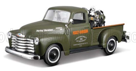 1:24 Maisto - 1950 Chevrolet 3100 Pickup & Motorrad Harley Davidson FL Knucklehead 1936