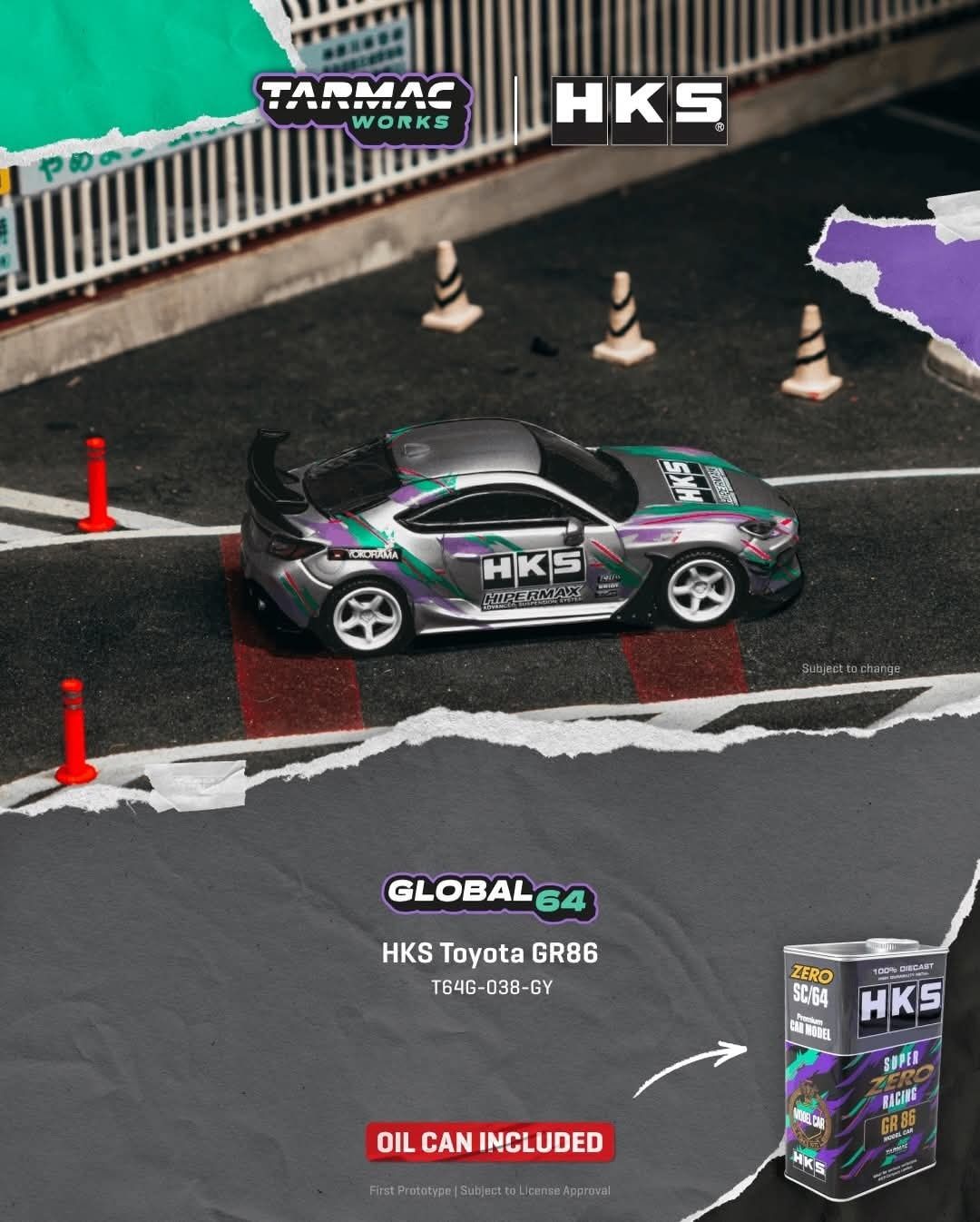 1:64 Tarmac - 2024 Toyota GR86 in a HKS Limited Tin Can, grey