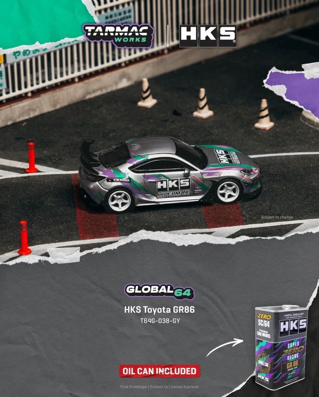 1:64 Tarmac - 2024 Toyota GR86 in a HKS Limited Tin Can, grey