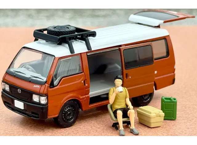 1:64 Tomica Limited Vintage - Mazda Bongo Brawny Van Custom Specification with roof carrier and Figure, brown 1:64 Tomica Limited Vintage - Mazda Bongo Brawny Van Custom Specification with roof carrier and Figure, brown