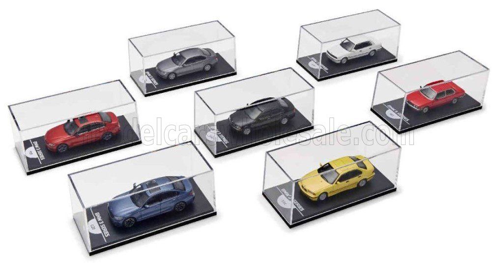 1:64 BMW Dealer Modell - BMW 50 Years 3-Eries BMW - 7 Generation - E21, E30, E36, E46, E90, F30, G20 1:64 BMW Dealer Modell - BMW 50 Years 3-Eries BMW - 7 Generation - E21, E30, E36, E46, E90, F30, G20
