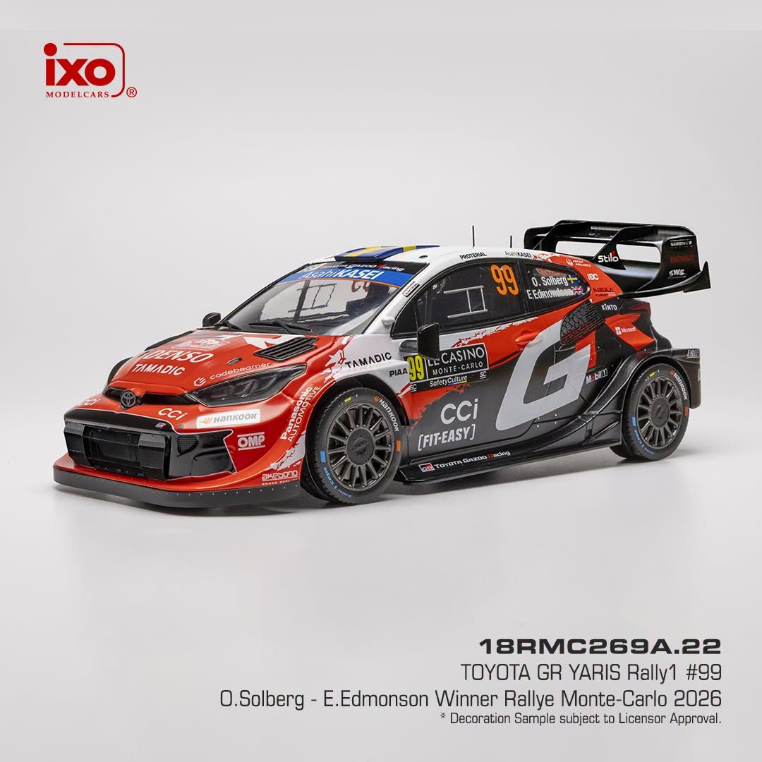 1:18 Ixo - Toyota GR Yaris Rally1, Rallye Monte Carlo, 2026, #99, O. Solberg / E. Edmondson 1:18 Ixo - Toyota GR Yaris Rally1, Rallye Monte Carlo, 2026, #99, O. Solberg / E. Edmondson