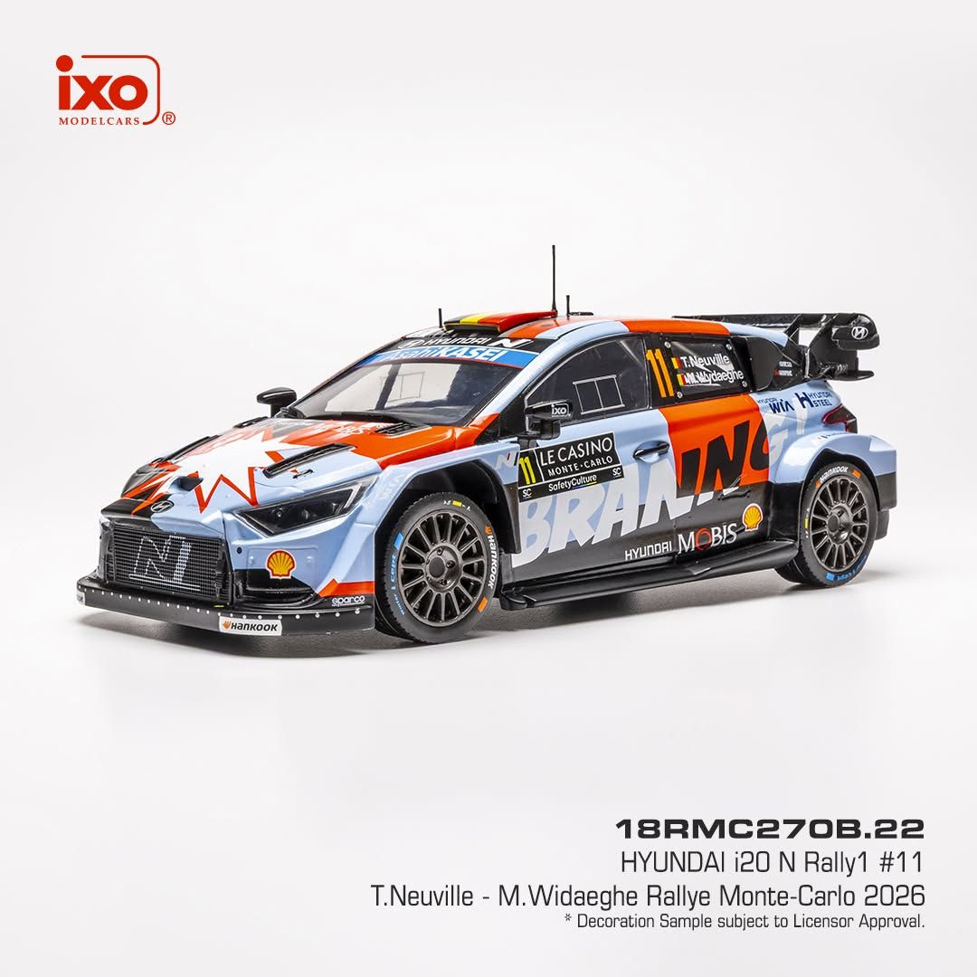 1:18 Ixo - Hyundai i20 N Rally1, Rallye Monte Carlo, 2026, #11, T. Neuville / M. Wydaeghe 1:18 Ixo - Hyundai i20 N Rally1, Rallye Monte Carlo, 2026, #11, T. Neuville / M. Wydaeghe