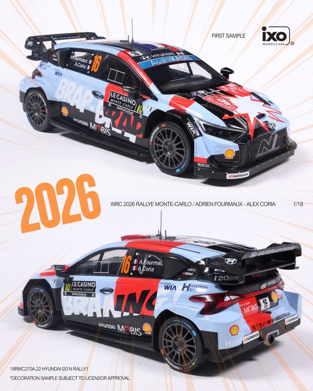 1:18 Ixo - Hyundai i20 N Rally1, Rallye Monte Carlo, 2026, #16, A. Fourmaux / A. Coria