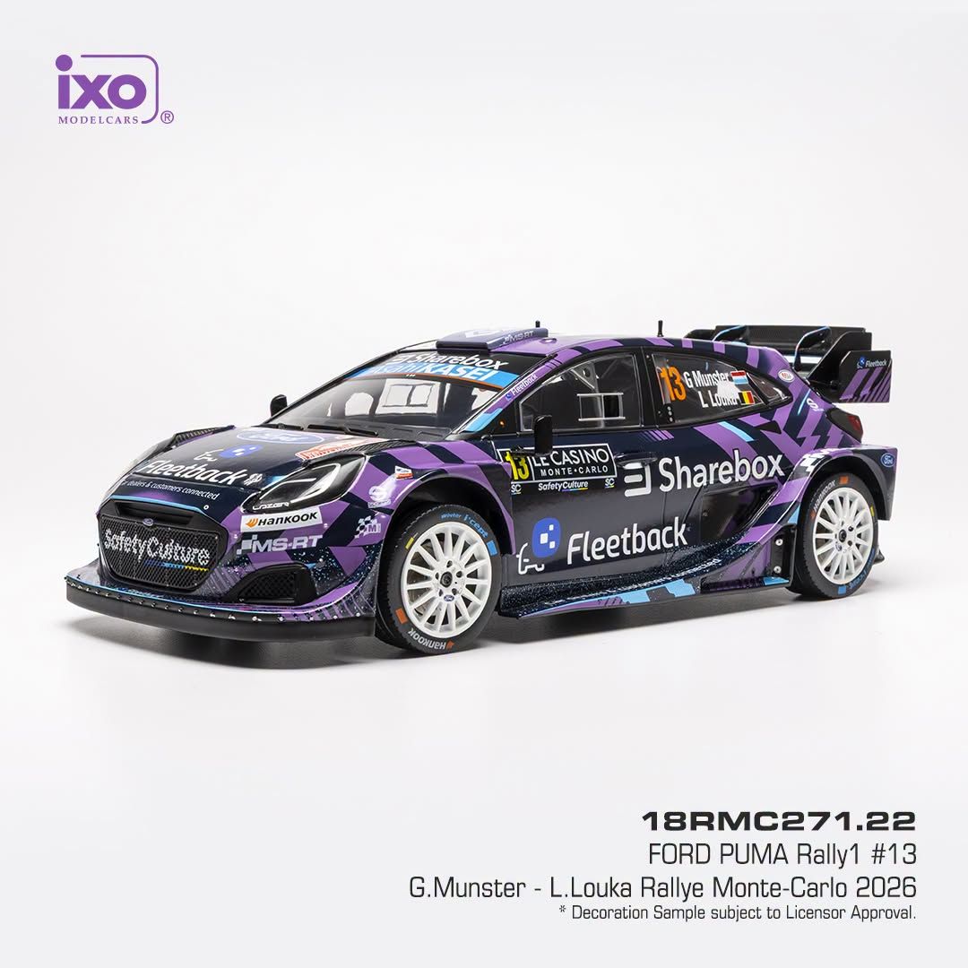 1:18 Ixo - Ford Puma Rally1, Rallye Monte Carlo, 2026, #13, G. Munster / L. Louka 1:18 Ixo - Ford Puma Rally1, Rallye Monte Carlo, 2026, #13, G. Munster / L. Louka