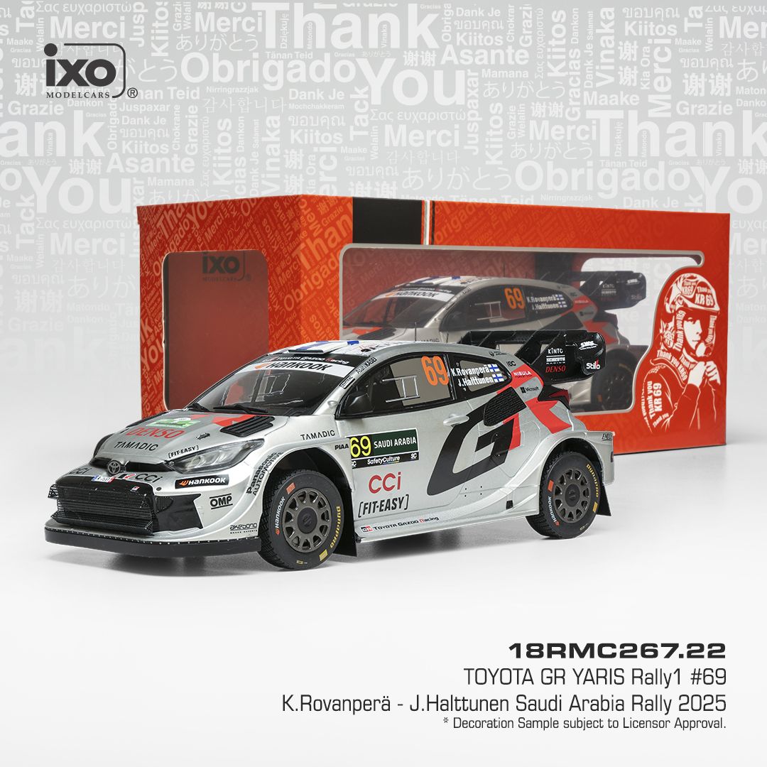 1:18 Ixo - Toyota GR Yaris Rally1, Rally Saudi Arabia, 2025, #69, K. Rovanperä / J. Halttunen 1:18 Ixo - Toyota GR Yaris Rally1, Rally Saudi Arabia, 2025, #69, K. Rovanperä / J. Halttunen