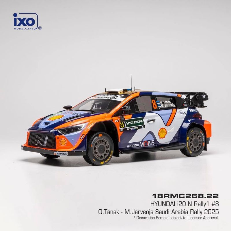 1:18 Ixo - Hyundai i20 N Rally1, Rally Saudi Arabia, 2025, #8, O. Tänak / M. Järveoja 1:18 Ixo - Hyundai i20 N Rally1, Rally Saudi Arabia, 2025, #8, O. Tänak / M. Järveoja
