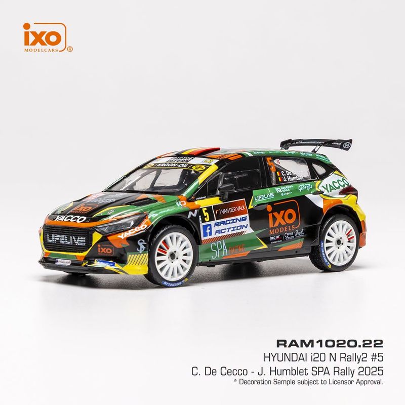 1:43 Ixo - Hyundai i20 N Rally2, Spa Rally, 2025, #5, C. De Cecco / J. Humblet 1:43 Ixo - Hyundai i20 N Rally2, Spa Rally, 2025, #5, C. De Cecco / J. Humblet