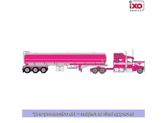 1:64 Ixo USA - 1990 Kenworth W900 with Tri Axle Petroleum Tanker, pink 1:64 Ixo USA - 1990 Kenworth W900 with Tri Axle Petroleum Tanker, pink