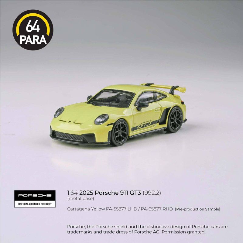 1:64 Para64 - 2024 Porsche 911 992-2 GT3 Yellow LHD 1:64 Para64 - 2024 Porsche 911 992-2 GT3 Yellow LHD