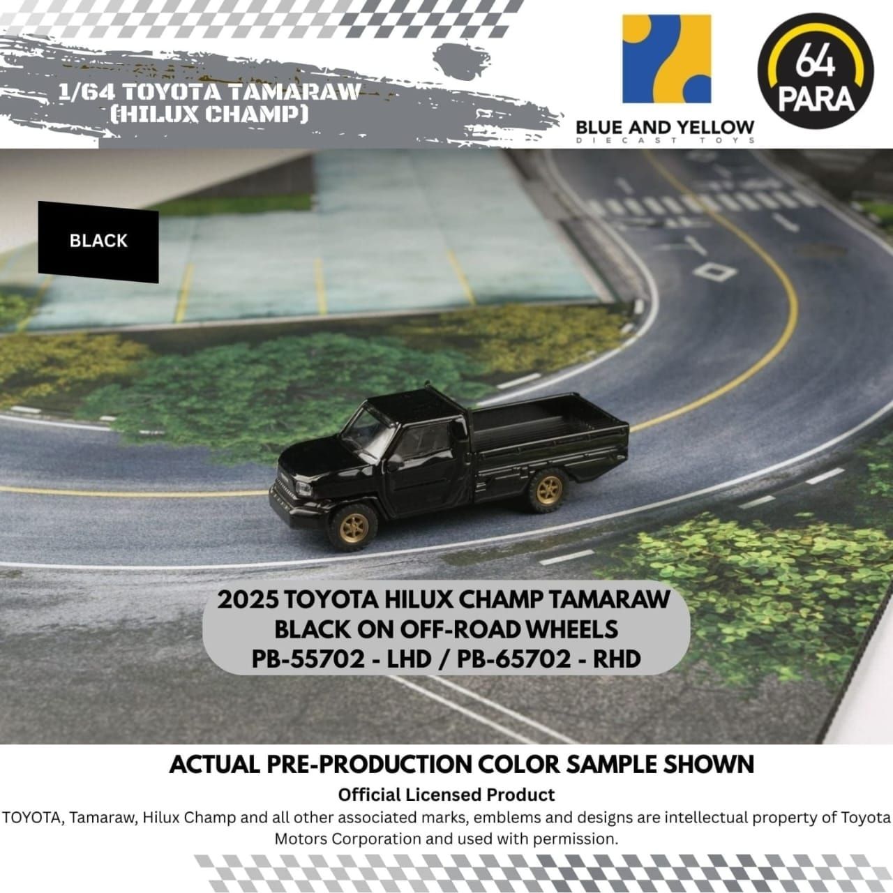 1:64 Para64 - 2025 Toyota Hilux Pickup Champ Tamaraw Black