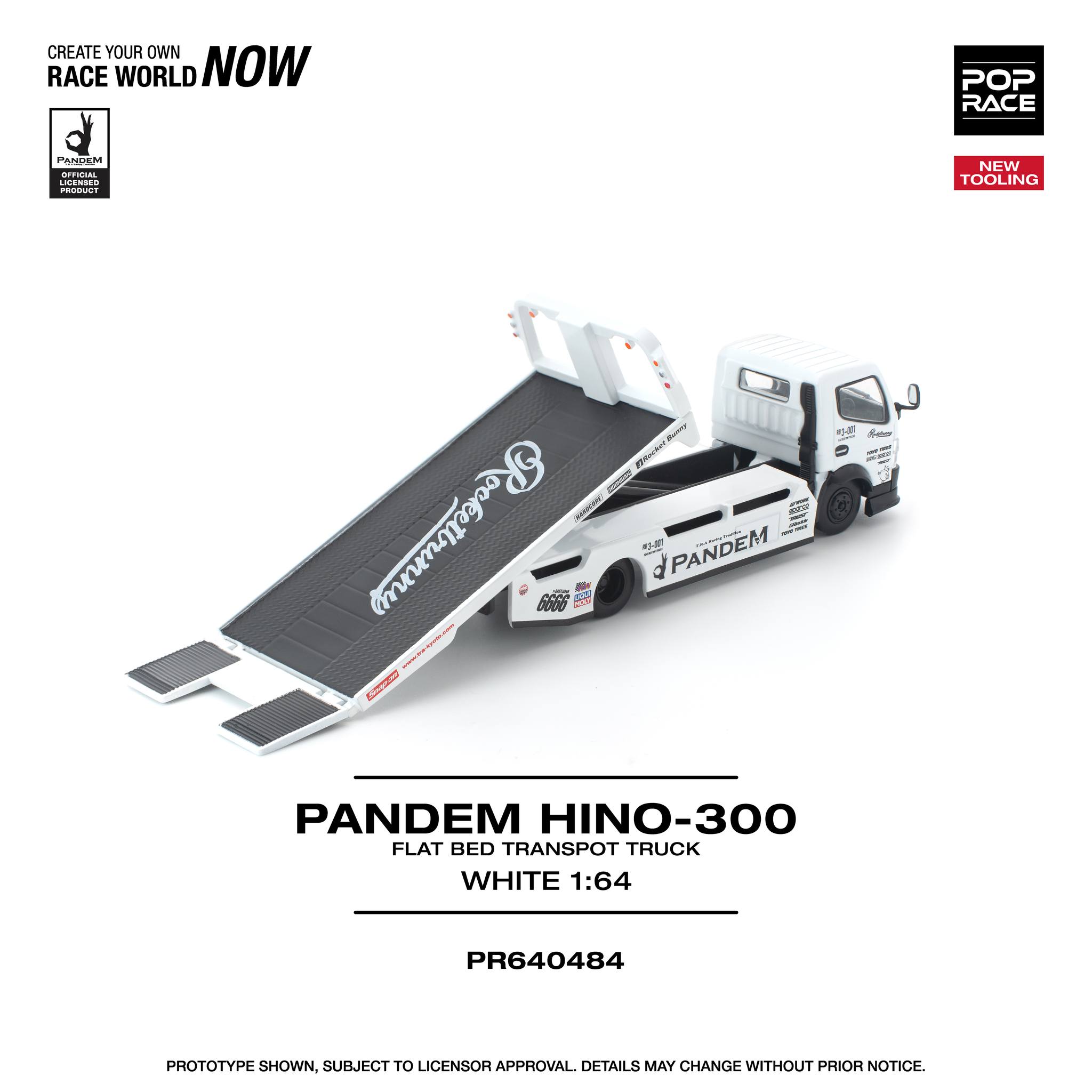 1:64 Pop Race Limited - Mitsubishi Pandem Fuso 300 Flatbad Transporter, white