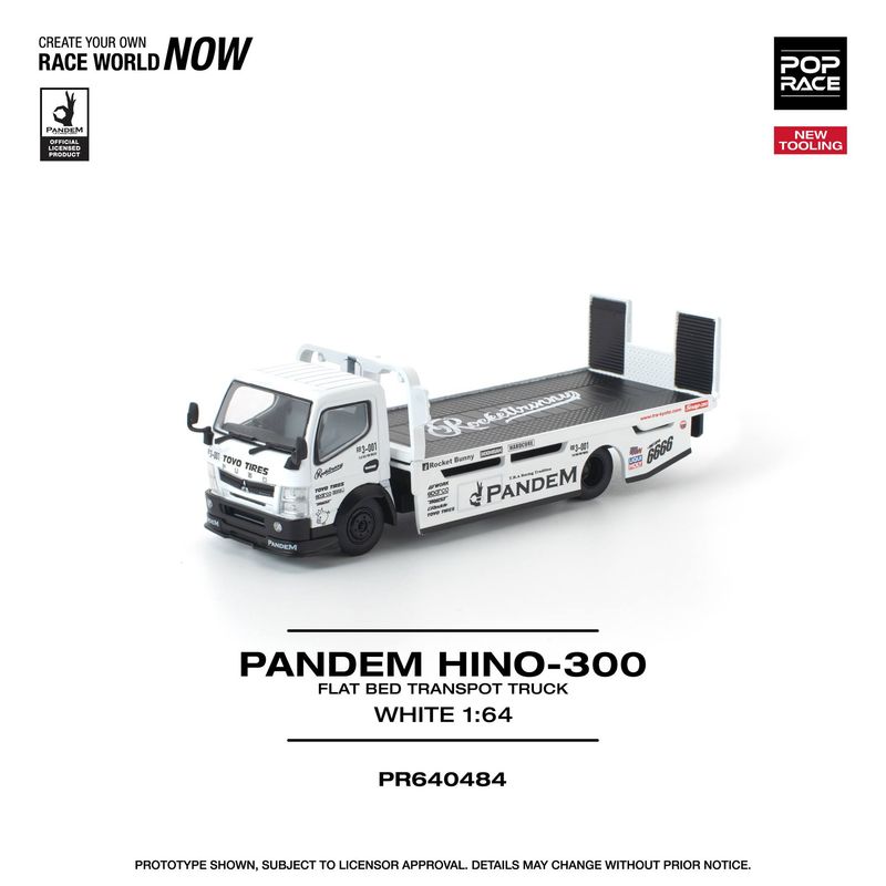 1:64 Pop Race Limited - Mitsubishi Pandem Fuso 300 Flatbad Transporter, white